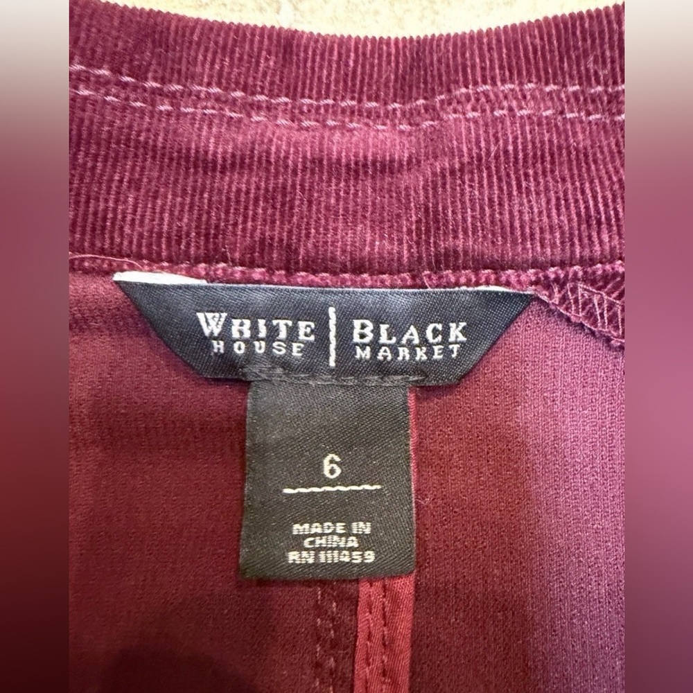 White House Black Market Dark Academia Wine Merlot Peplum Corduroy Jacket Size 6 - Picture 2 of 6